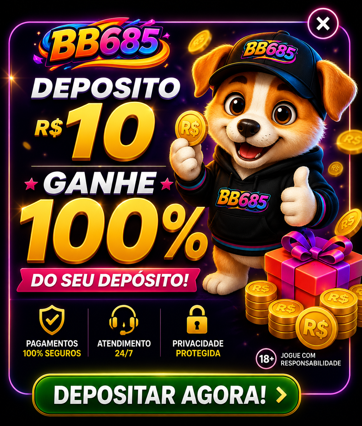 Deposite 10 e ganhe 100% do seu depósito